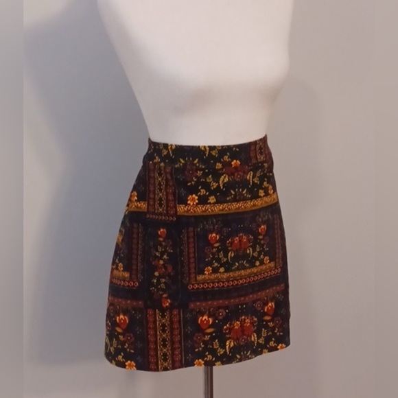 H&M Coachella Womens Patterned Velvet Mini Skirt Boho Festival Bohemian 6 - Picture 4 of 15